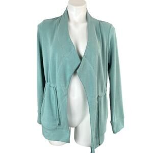 Chico’s Zenergy Sandwashed Draped Jacket Frosted Teal size Small NEW